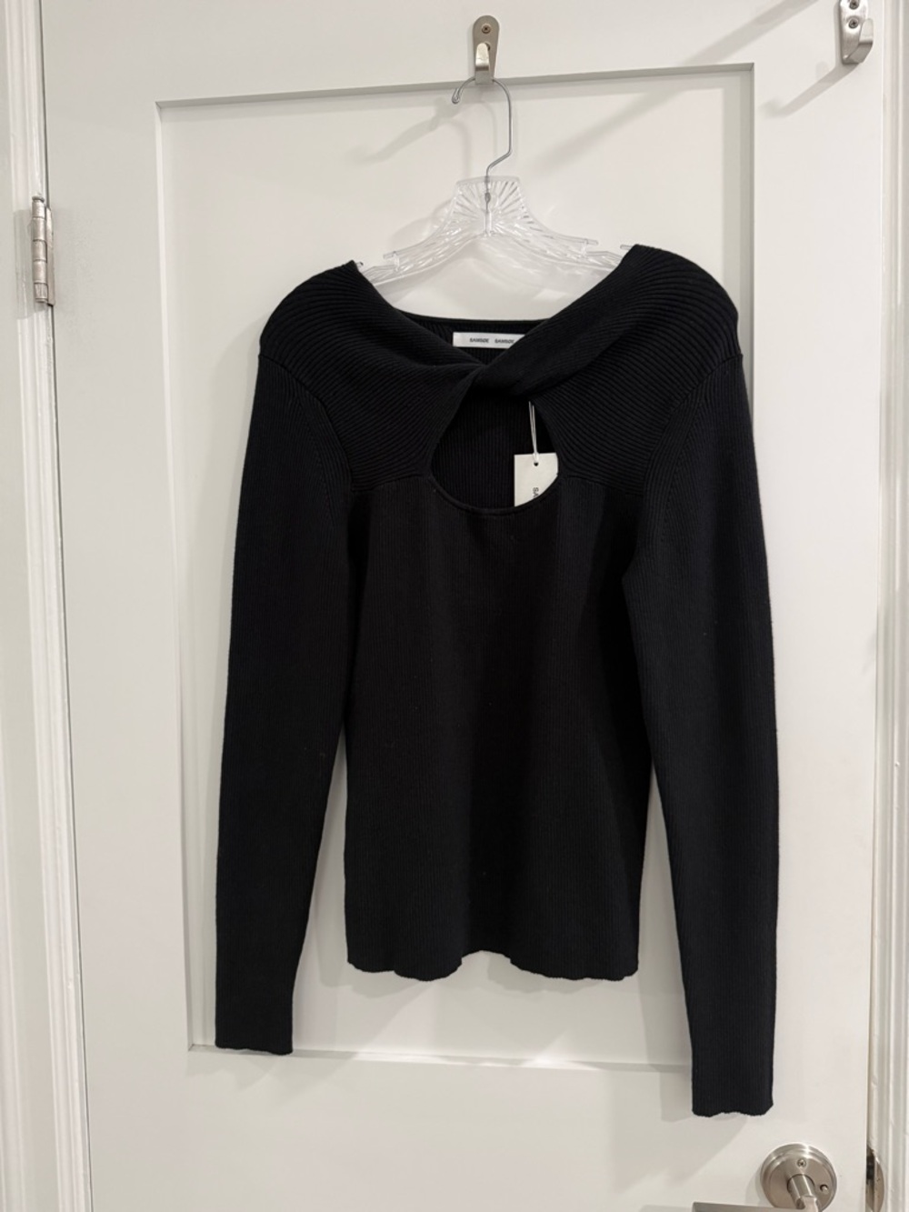 NWT SAMSOE Black ribbed cotton blend Eveley crew neck sweater w/ cut out (read)